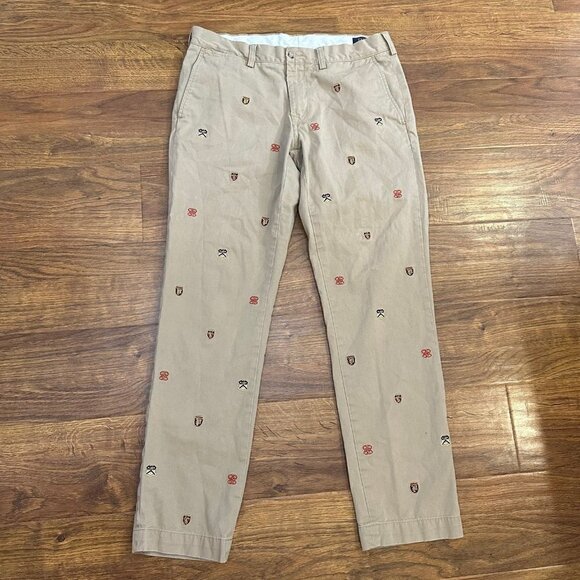 Polo Ralph Lauren Beige Crest Embroidered Cotton Trousers - Picture 1 of 7